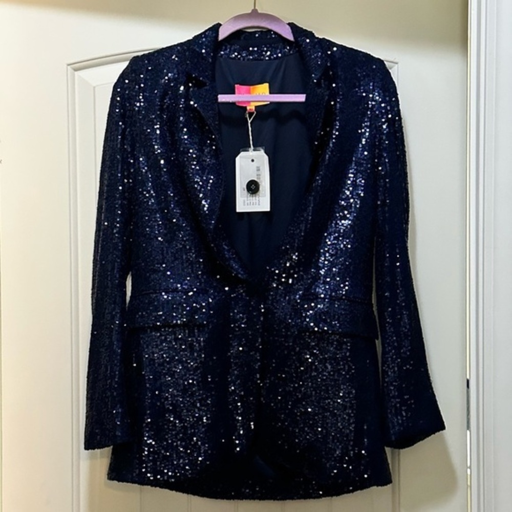 Vilagallo Navy Sequin Blazer size 6 NWT BOUTIQUE